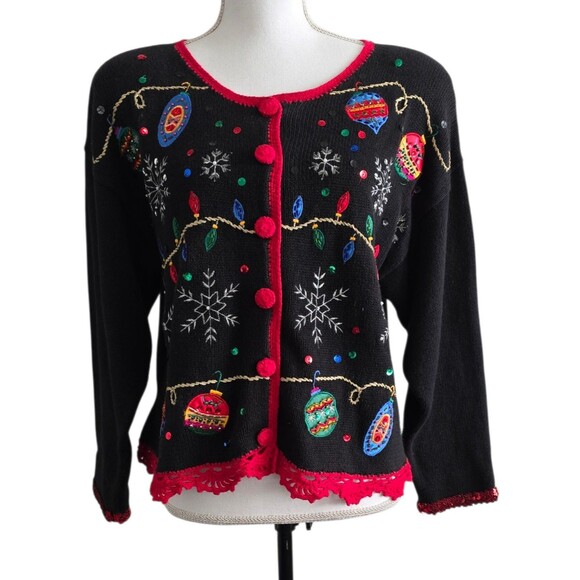NutCracker Vintage Ugly Christmas Sweater Womens Size Medium Shoulder Pads - Picture 1 of 10